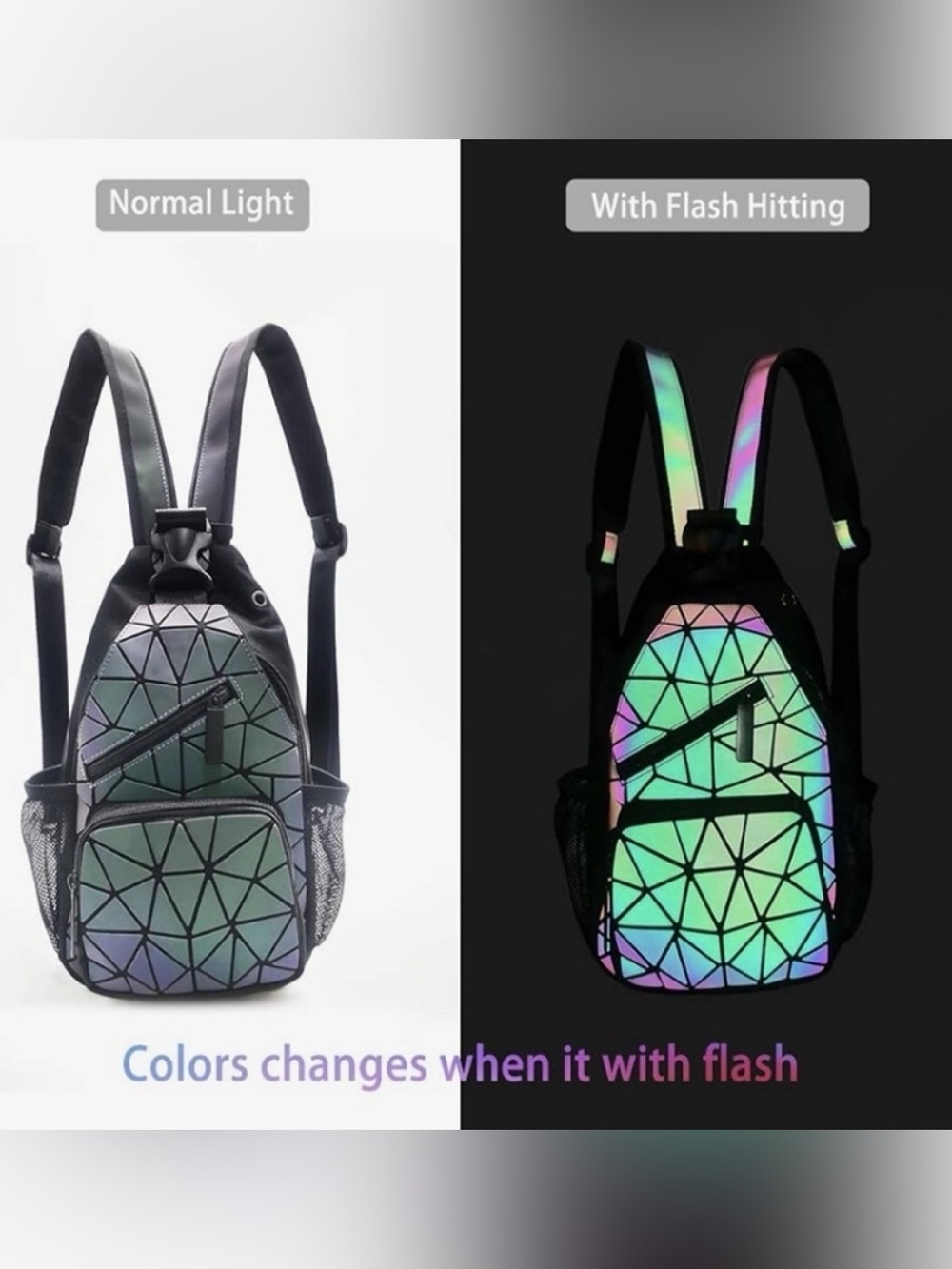 Geometric Holographic Festival Cross Body Backpack